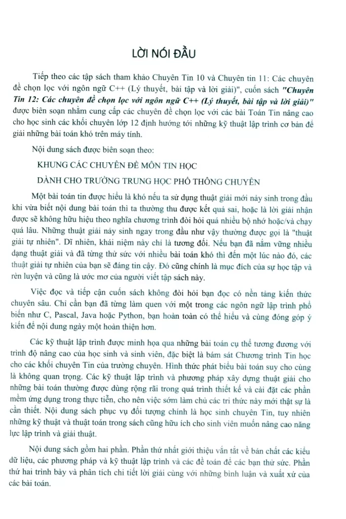 CHUYÊN TIN 12: CÁC CHUYÊN ĐỀ CHỌN LỌC VỚI NGÔN NGỮ C++ (Lý thuyết, bài tập và lời giải)